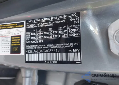 2016 Mercedes-Benz Gle 450 Amg Coupe 4Matic z USA, uszkodzony, nr VIN 4JGED6EB4GA037219